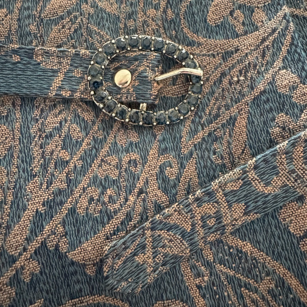 Biacci Jacquard Paisley Blazer Sz 6 Teal Bronze Jeweled Belted Jacket - Picture 11 of 13